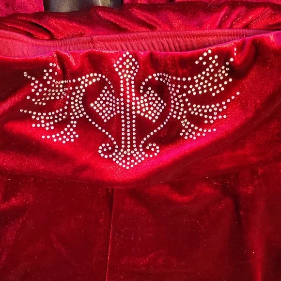 ROMWE Red Velour Flare Pants - Picture 2 of 5